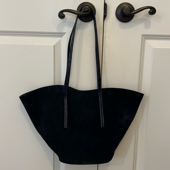 Little Liffner Blue Navy Small Suede Tulip Bag Purse - Picture 2 of 7